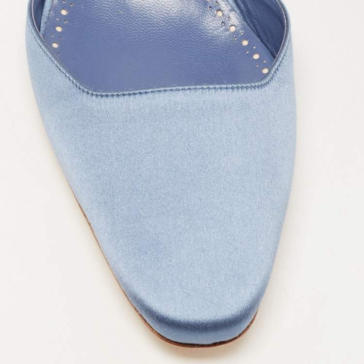 Pre Owned Manolo Blahnik Blue Satin Ankle Strap Sandals Size 39