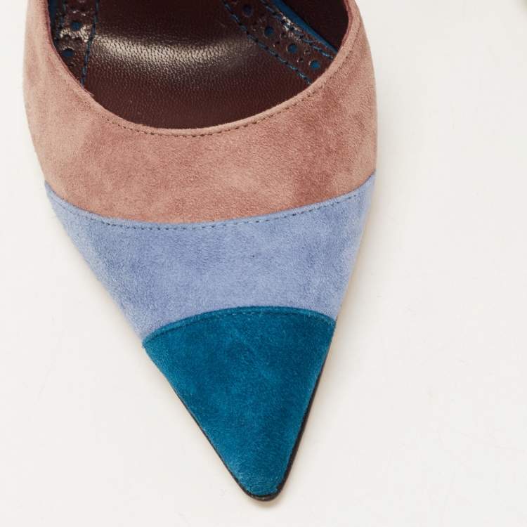 Pre Owned Manolo Blahnik Tri Color Suede Ankle Cuff Pumps Size 36