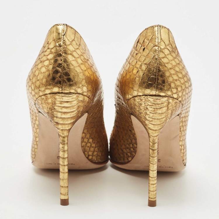 Pre Owned Manolo Blahnik Gold Python BB Pumps Size 36