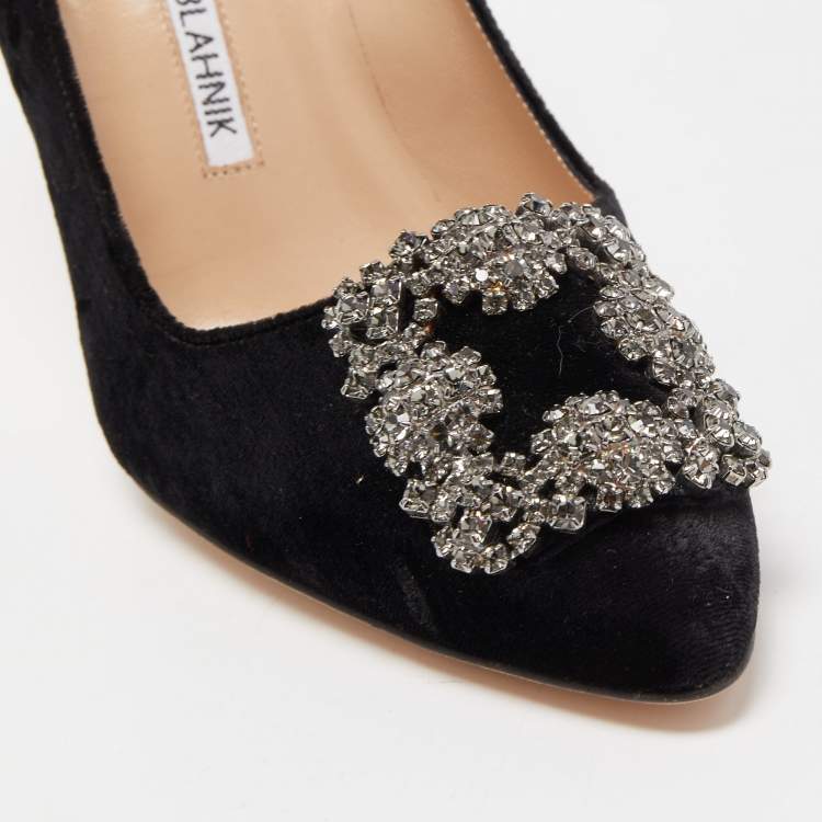 Pre Owned Manolo Blahnik Black Velvet Hangisi Pumps Size 36.5