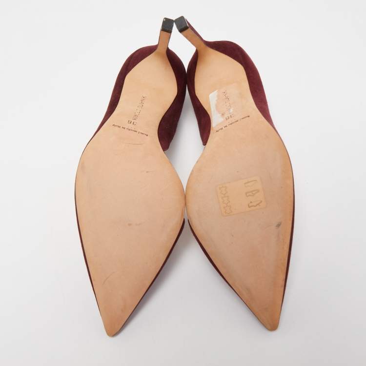 Pre Owned Manolo Blahnik Burgundy Suede Stresty Pumps Size 36