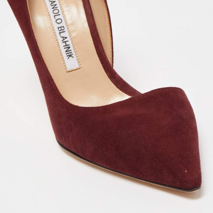 Pre Owned Manolo Blahnik Burgundy Suede Stresty Pumps Size 36
