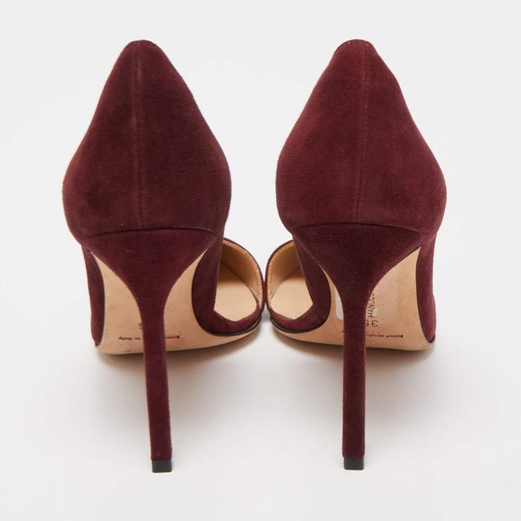 Pre Owned Manolo Blahnik Burgundy Suede Stresty Pumps Size 36
