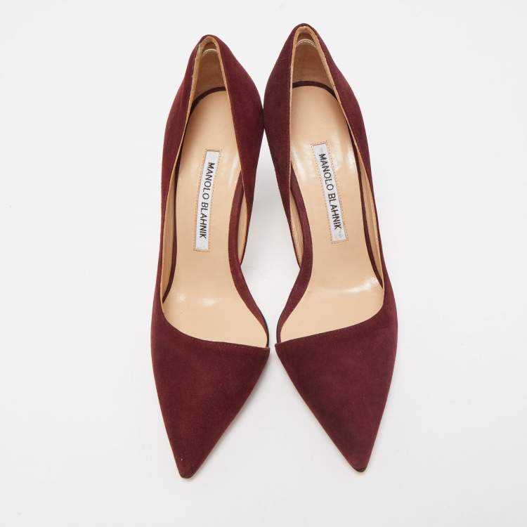 Pre Owned Manolo Blahnik Burgundy Suede Stresty Pumps Size 36