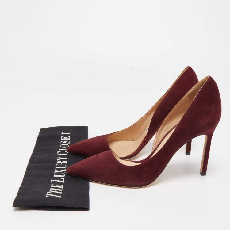 Pre Owned Manolo Blahnik Burgundy Suede Stresty Pumps Size 36