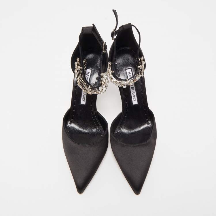 Pre Owned Manolo Blahnik Black Satin Sicariata Pumps Size 36