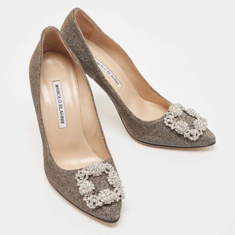 Pre Owned Manolo Blahnik Metallic Lurex Fabric Hangisi Pumps Size 36.5