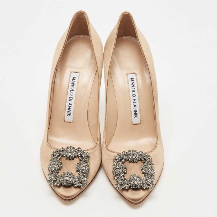 Pre Owned Manolo Blahnik Brown Satin Hangisi Pumps Size 36.5
