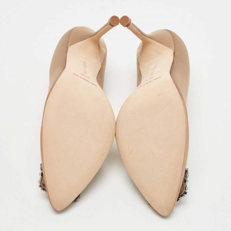Pre Owned Manolo Blahnik Brown Satin Hangisi Pumps Size 36.5