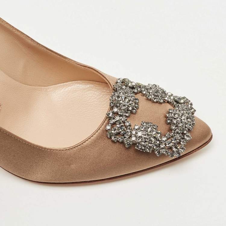 Pre Owned Manolo Blahnik Brown Satin Hangisi Pumps Size 36.5