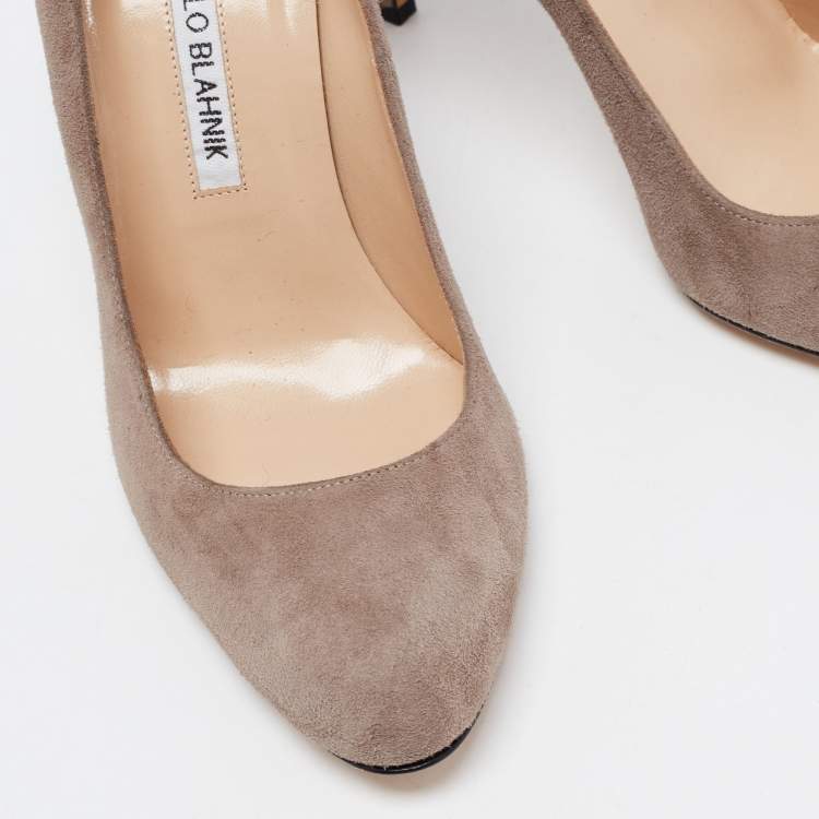 Pre Owned Manolo Blahnik Grey Suede Round Toe Pumps Size 36