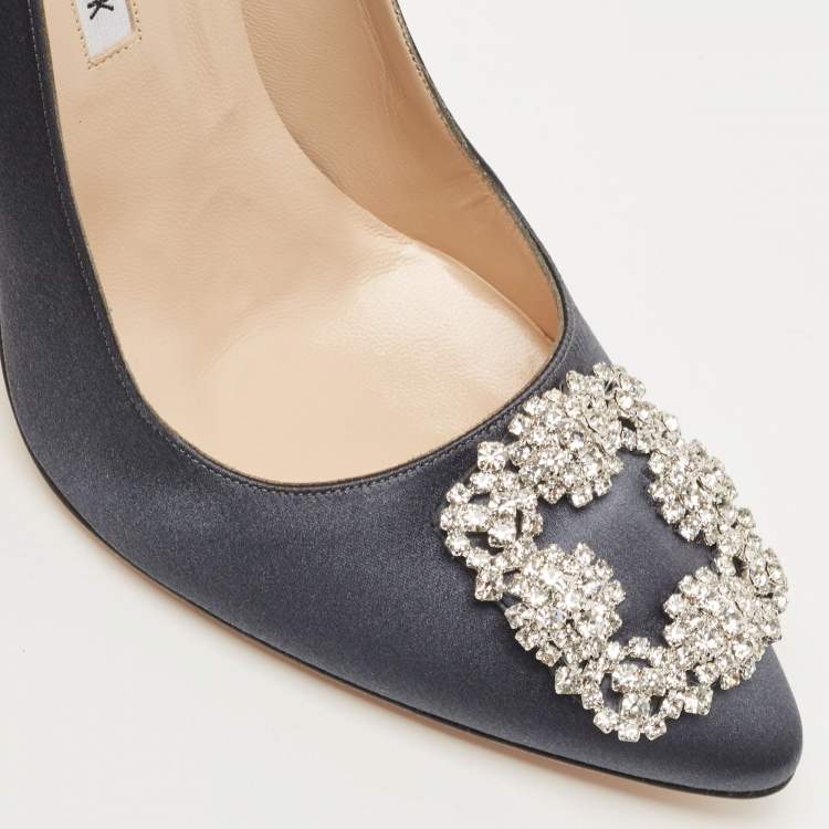 Pre Owned Manolo Blahnik  Grey Satin  Hangisi Pumps Size 39