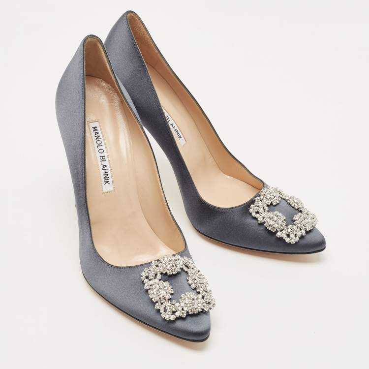 Pre Owned Manolo Blahnik  Grey Satin  Hangisi Pumps Size 39