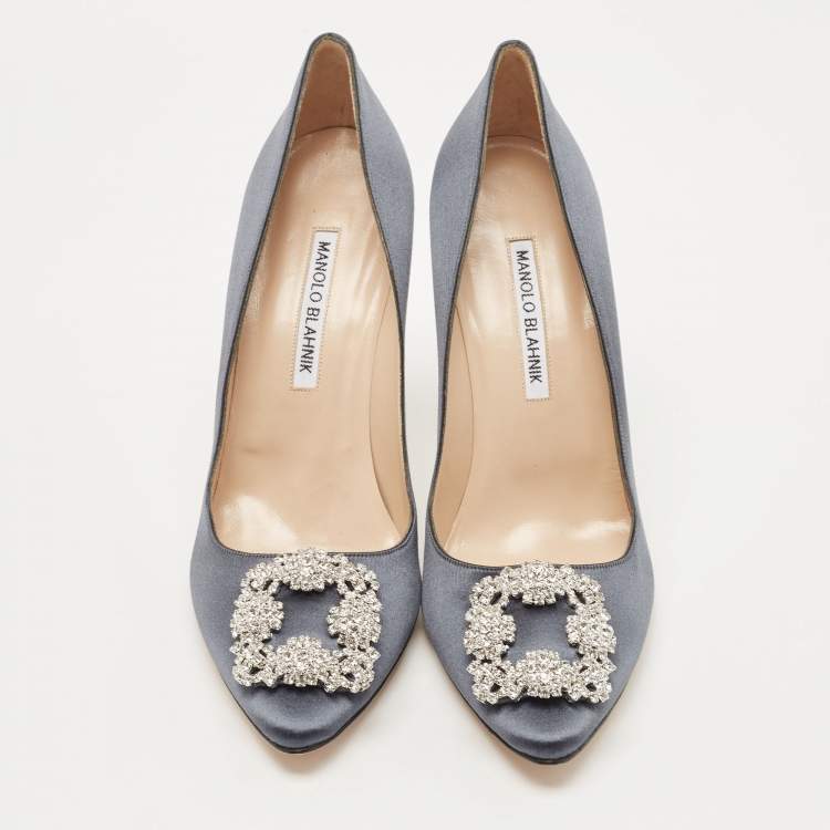 Pre Owned Manolo Blahnik  Grey Satin  Hangisi Pumps Size 39
