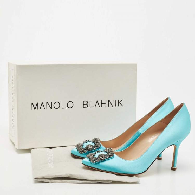 Pre Owned Manolo Blahnik Blue Satin Hangisi Pumps Size 35.5
