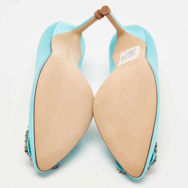 Pre Owned Manolo Blahnik Blue Satin Hangisi Pumps Size 35.5
