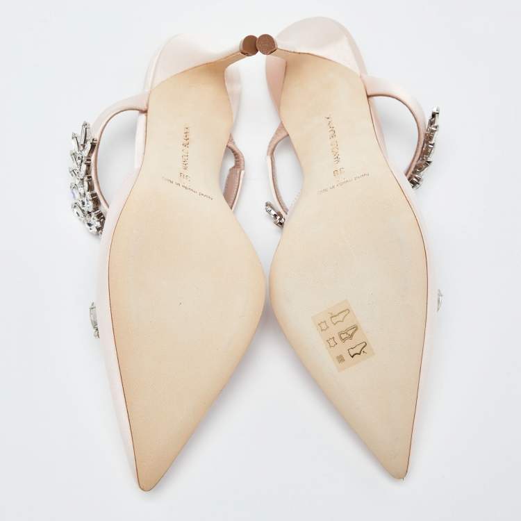 Pre Owned Manolo Blahnik Salmon Pink Satin Lurum Sandals Size 38