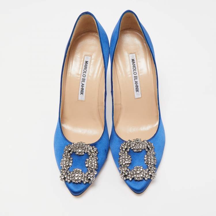 Pre Owned Manolo Blahnik Blue Satin Hangisi Pumps Size 35.5