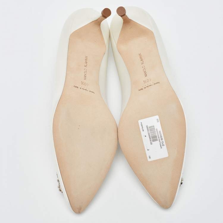 Pre Owned Manolo Blahnik White Satin Hangisi Pumps Size 40.5
