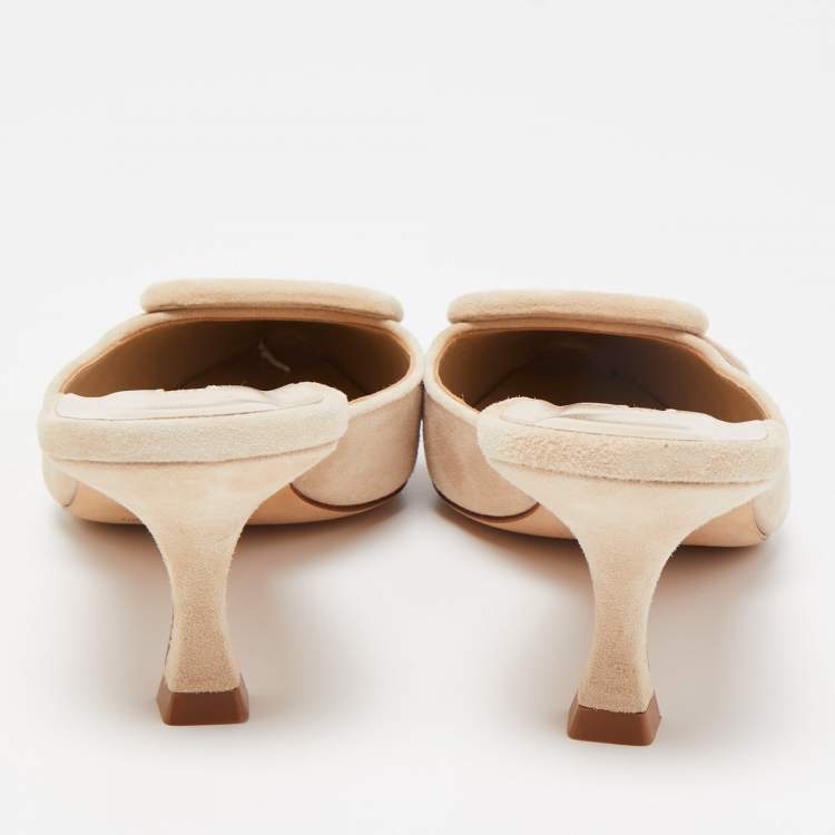 Pre Owned Manolo Blahnik Beige Suede Maysale Mules Size 38