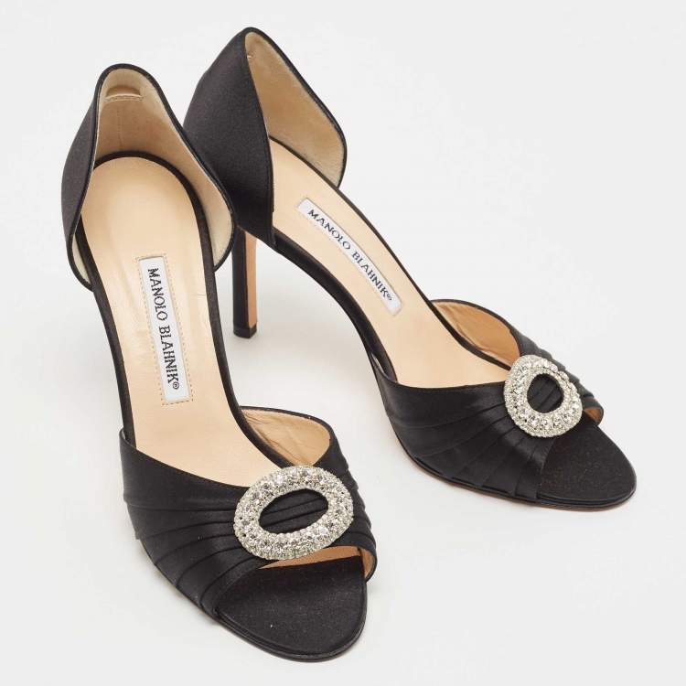 Pre Owned Manolo Blahnik Black Pleated Satin Sedaraby D'orsay Pumps Size 39
