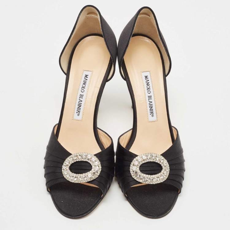 Pre Owned Manolo Blahnik Black Pleated Satin Sedaraby D'orsay Pumps Size 39