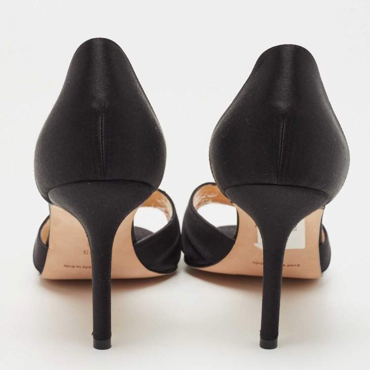 Pre Owned Manolo Blahnik Black Pleated Satin Sedaraby D'orsay Pumps Size 39