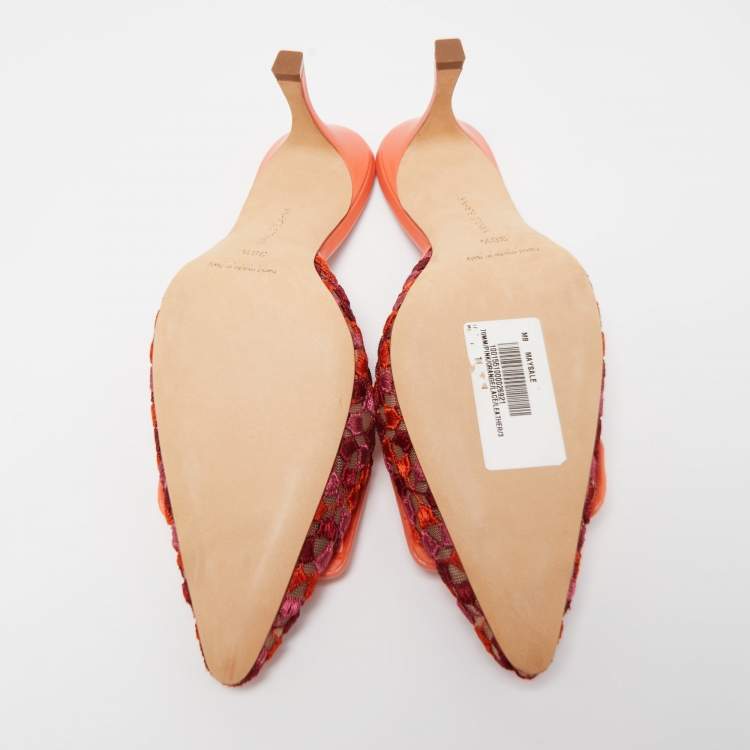 Pre Owned Manolo Blahnik Tricolor Embroidered Fabric Maysale Mules Size 38.5
