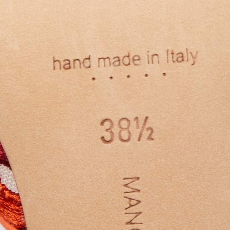 Pre Owned Manolo Blahnik Tricolor Embroidered Fabric Maysale Mules Size 38.5