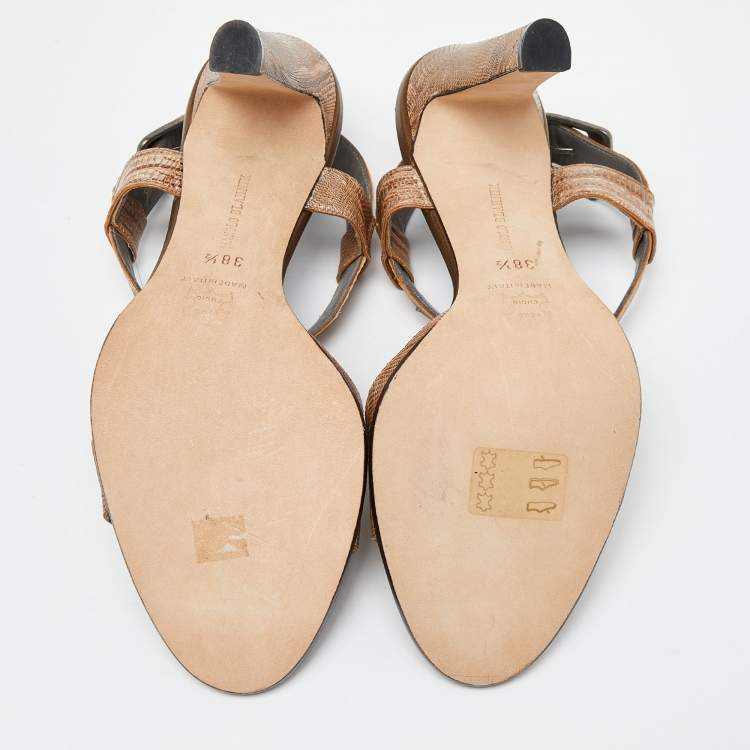 مملوكة مسبقًا Manolo Blahnik Two Tone Embossed Lizard Ankle Strap Sandals Size 38.5