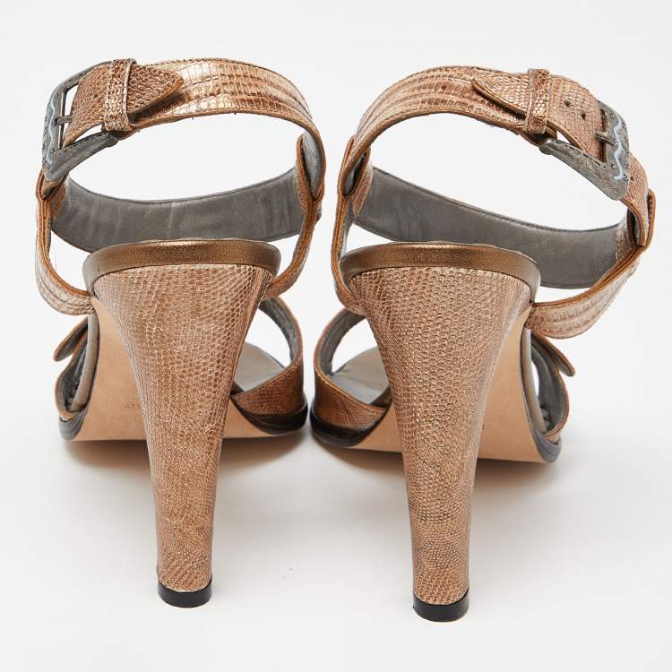 مملوكة مسبقًا Manolo Blahnik Two Tone Embossed Lizard Ankle Strap Sandals Size 38.5