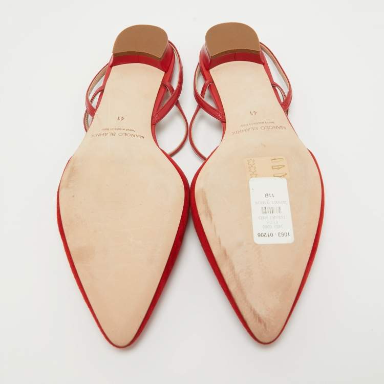 Pre Owned Manolo Blahnik Red Suede Slingback Flats Size 41