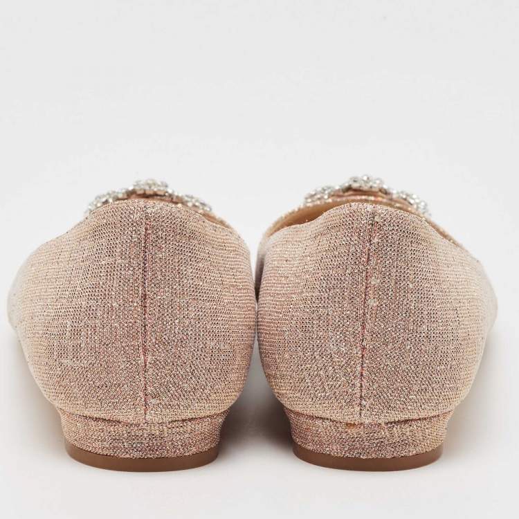 Pre Owned Manolo Blahnik Gold Glitter Hangisi Ballet Flats Size 39