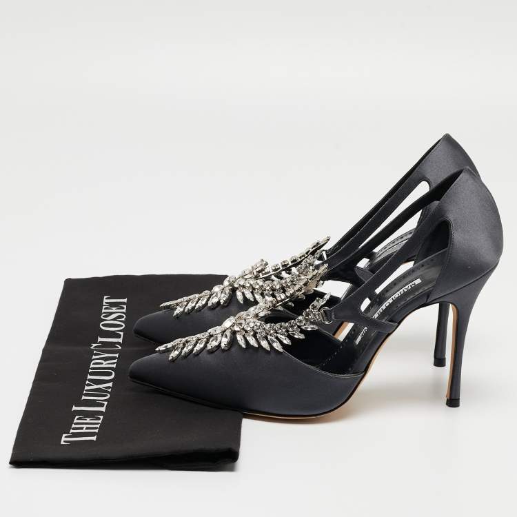 Pre Owned Manolo Blahnik Navy Blue Satin Lala Pumps Size 38.5 