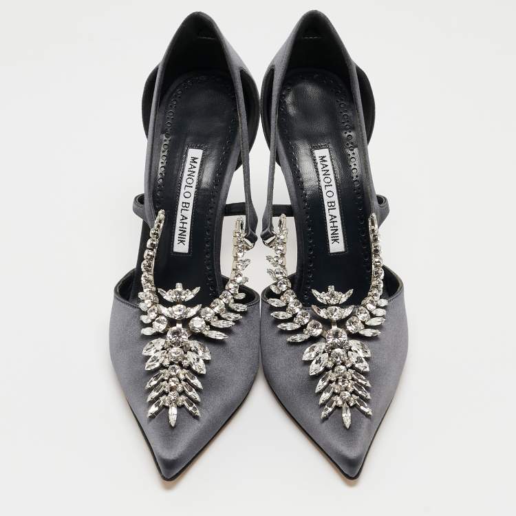 Pre Owned Manolo Blahnik Navy Blue Satin Lala Pumps Size 38.5 