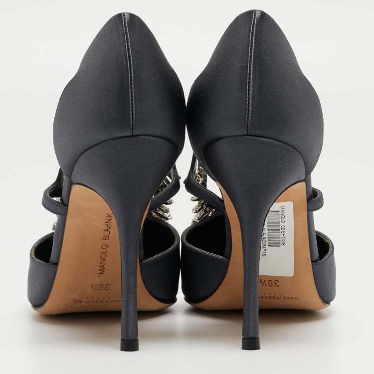 Pre Owned Manolo Blahnik Navy Blue Satin Lala Pumps Size 38.5 