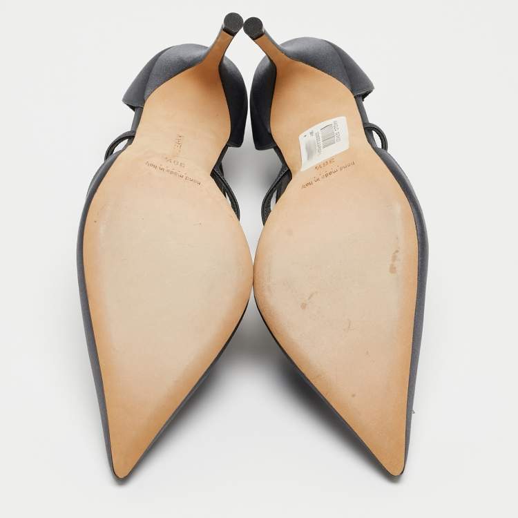 Pre Owned Manolo Blahnik Navy Blue Satin Lala Pumps Size 38.5 