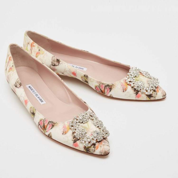 Pre Owned Manolo Blahnik Multicolor Satin Hangisi Ballet Flats Size 39
