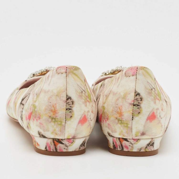 Pre Owned Manolo Blahnik Multicolor Satin Hangisi Ballet Flats Size 39
