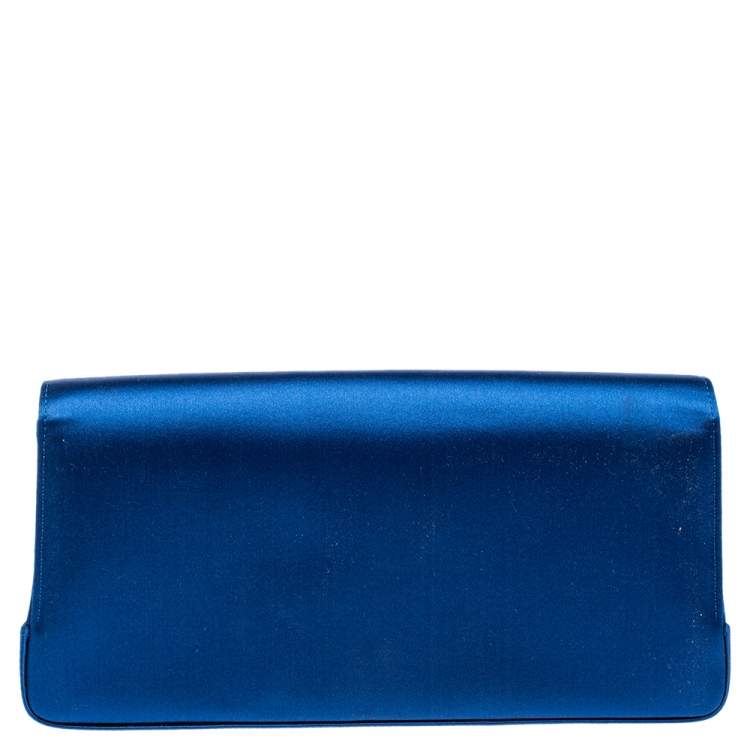Pre Owned Manolo Blahnik Royal Blue Satin Gothisi Buckle Clutch