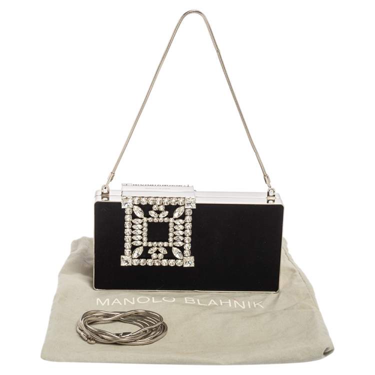 Pre Owned Manolo Blahnik Black Satin Laka Chain Clutch
