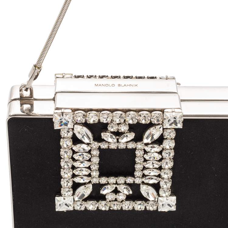 Pre Owned Manolo Blahnik Black Satin Laka Chain Clutch