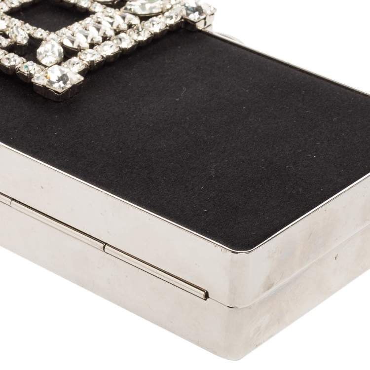 Pre Owned Manolo Blahnik Black Satin Laka Chain Clutch