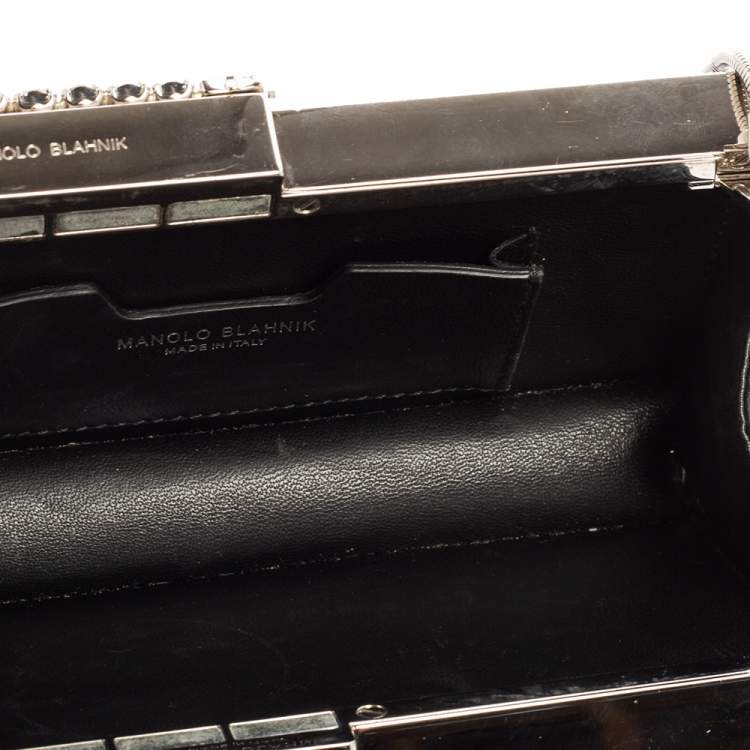 Pre Owned Manolo Blahnik Black Satin Laka Chain Clutch