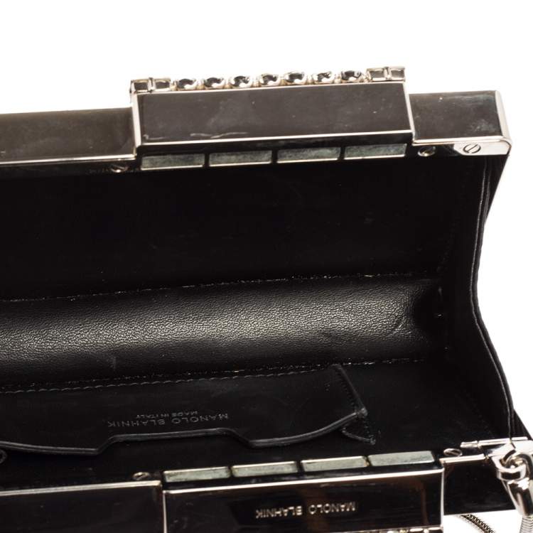 Pre Owned Manolo Blahnik Black Satin Laka Chain Clutch