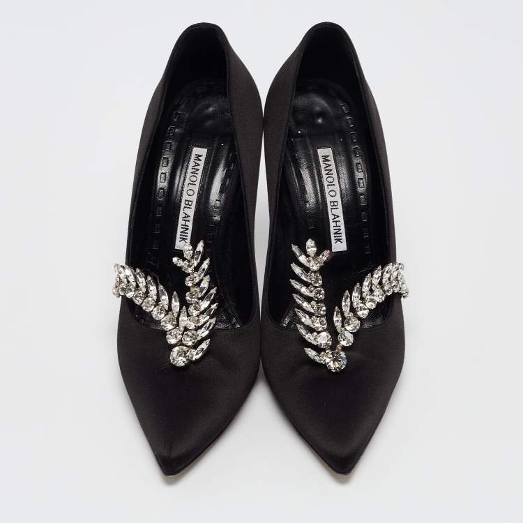 Pre Owned Manolo Blahnik Black Satin Shufti Pumps Size 37