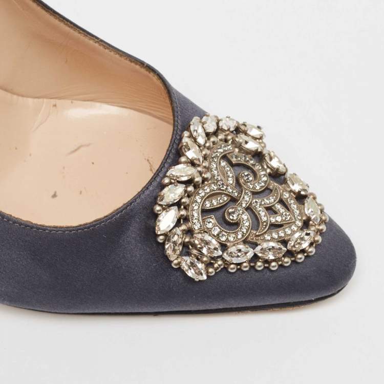 Pre Owned Manolo Blahnik Grey Satin Okkava Pumps Size 38