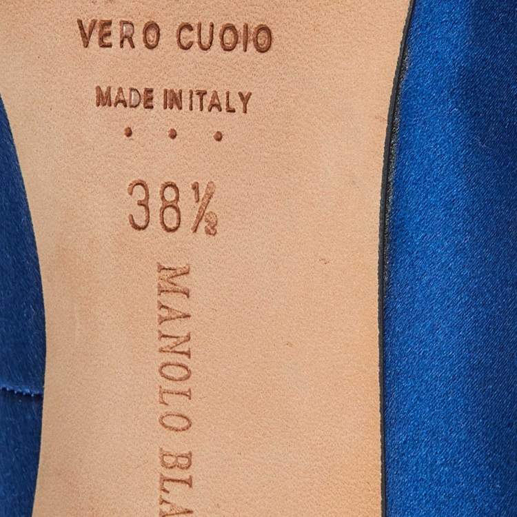 Pre Owned Manolo Blahnik Blue Satin Hangisi Pumps Size 38.5