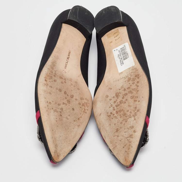 Pre Owned Manolo Blahnik Black/Pink Satin Gotrian Ballet Flats Size 40