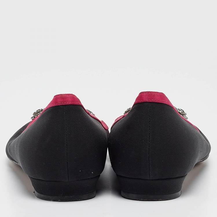 Pre Owned Manolo Blahnik Black/Pink Satin Gotrian Ballet Flats Size 40